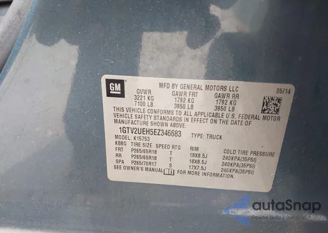 2014 GMC Sierra 1500 Sle из США, поврежденный, VIN 1GTV2UEH5EZ346683